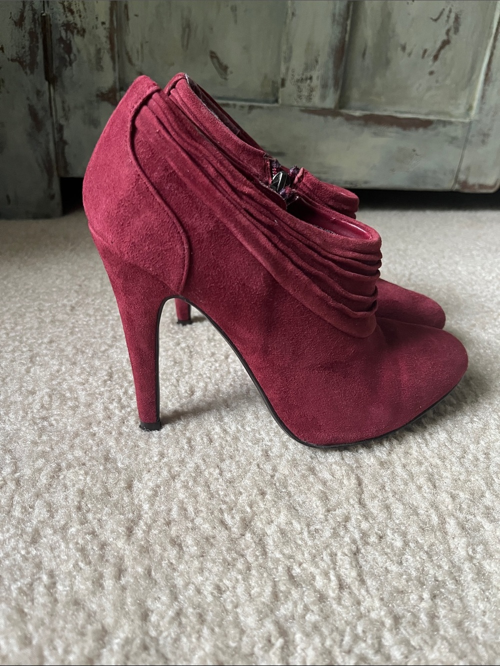Jasper Conrad Suede Burgundy High-Heel Ankle Booties